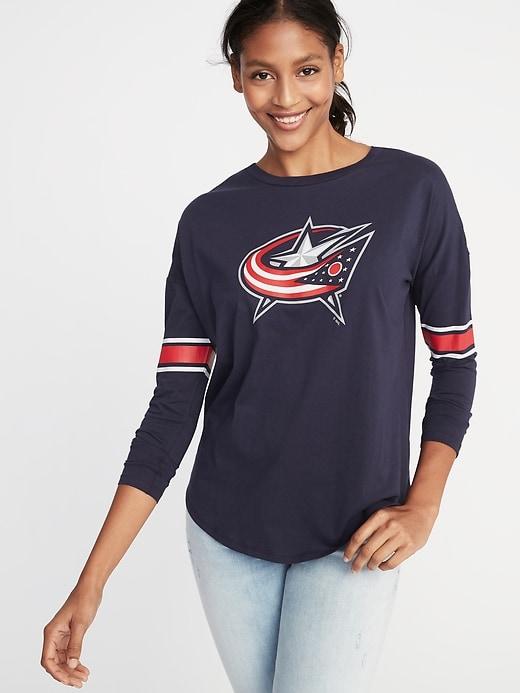 Old Navy Womens Nhl Team Sleeve-stripe Tee For Women Columbus Blue Jackets Size M