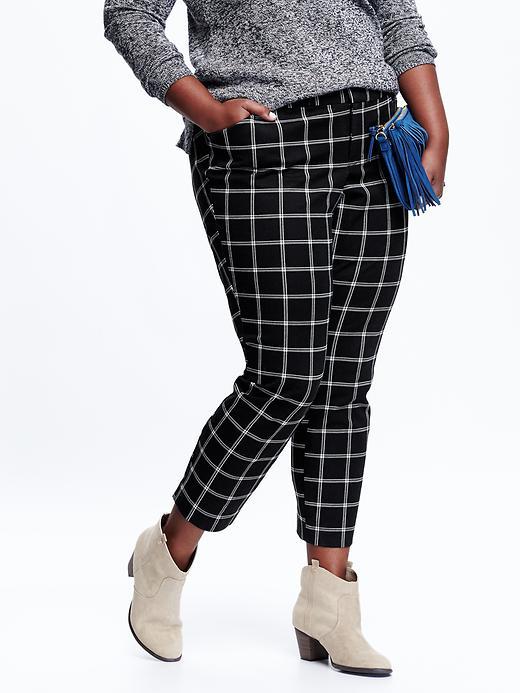Old Navy Womens Plus The Pixie Mid Rise Pants Size 16 Long Plus - Black Plaid