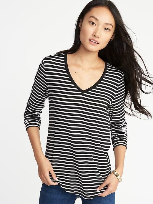 Old Navy Womens Luxe Slim-fit V-neck Tee For Women Black Stripe Top Size Xs