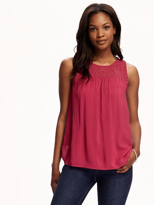 Old Navy Lace Yoke Tank For Women - Pink Tangiers