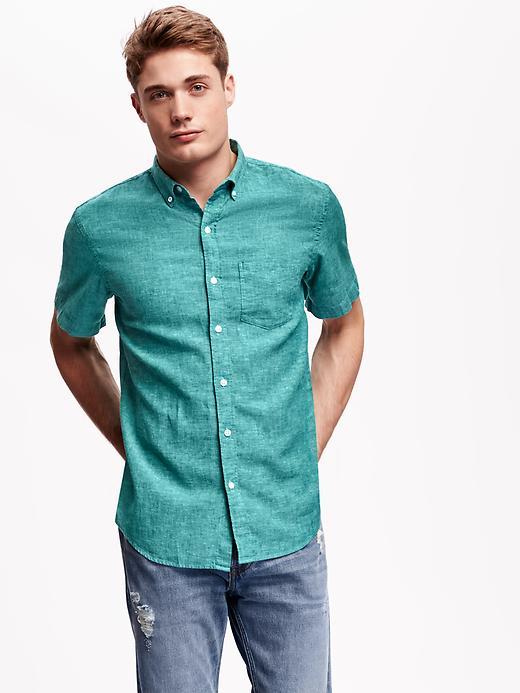 Old Navy Regular Fit Linen Blend Shirt For Men - Engage Mint