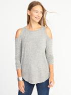 Old Navy Womens Relaxed Plush-knit Cold-shoulder Top For Women Gray Size Xxl