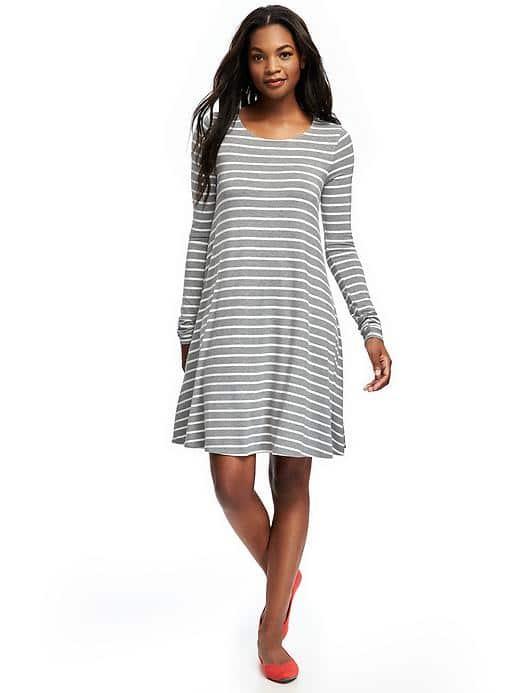 Old Navy Knit Swing Dress For Women - Gray Stripe