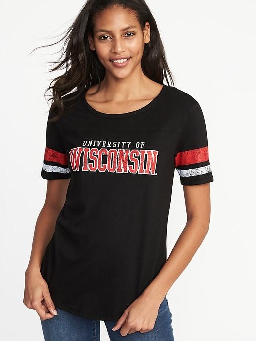 Old Navy Womens College-team Graphic Sleeve-stripe Tee For Women Wisconsin Size S