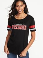 Old Navy Womens College-team Graphic Sleeve-stripe Tee For Women Wisconsin Size S
