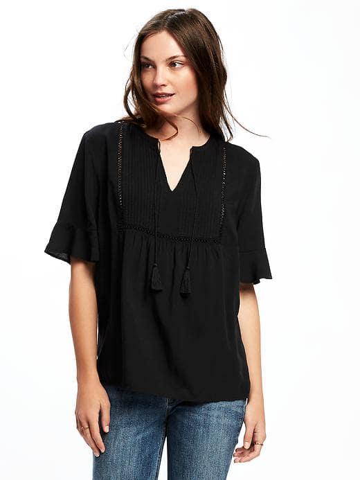 Old Navy Pintuck Ruffle Sleeve Swing Top For Women - Blackjack
