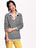 Old Navy Womens Marled V Neck Pullover Size L Tall - Black Marl