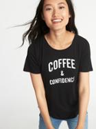 Old Navy Womens Luxe Curved-hem Graphic Tee For Women Coffee & Confidence Size L