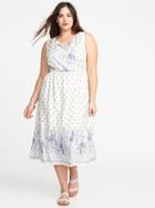 Old Navy Womens Plus-size Smocked Fit & Flare Midi Dress White Print Size 1x