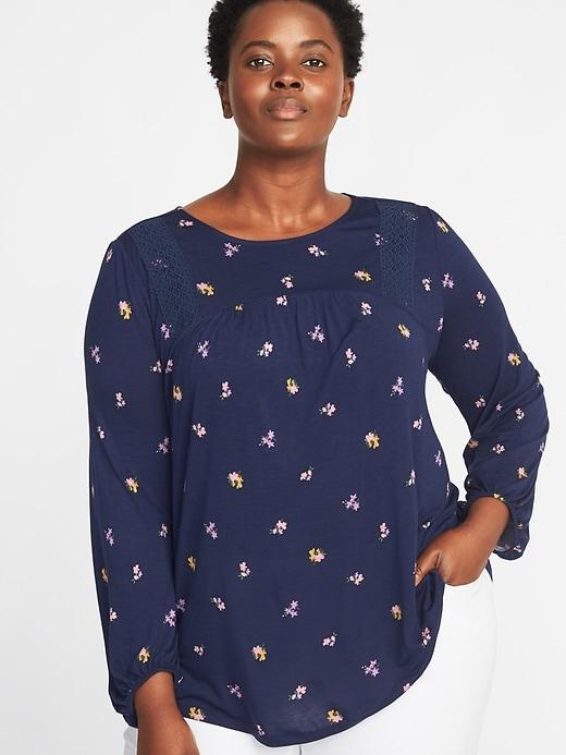 Old Navy Womens Floral Crochet-lace Plus-size Jersey Top Lost At Sea Navy Size 2x
