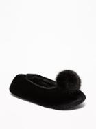 Old Navy Womens Velvet Faux-fur Pom-pom Slippers For Women Black Size 6/7