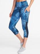 Old Navy Womens High-rise Mesh-trim Compression Crops For Women Blue Palm Size Xxl