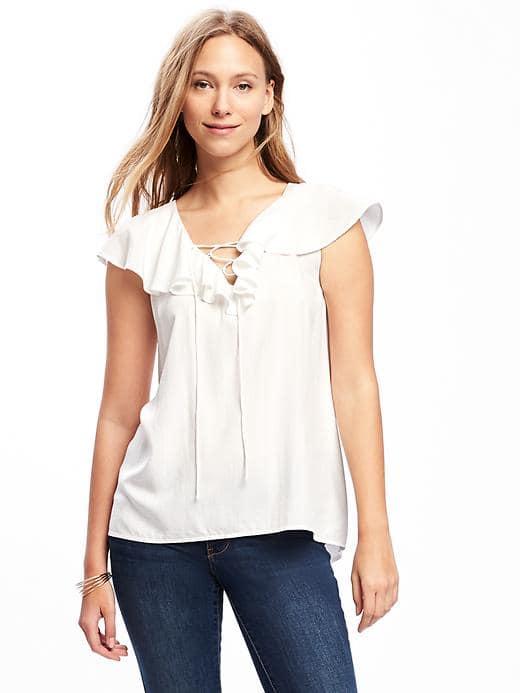 Old Navy Relaxed Sleeveless Lace Up Blouse For Women - Calla Lily 2