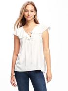 Old Navy Relaxed Sleeveless Lace Up Blouse For Women - Calla Lily 2