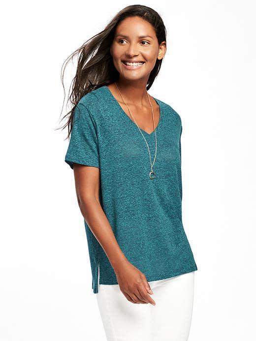 Old Navy Linen Blend Boyfriend Tee For Women - Teal We Meet