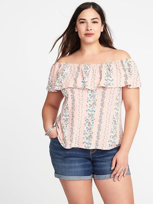 Old Navy Womens Relaxed Plus-size Off-the-shoulder Top Peach Floral Size 3x