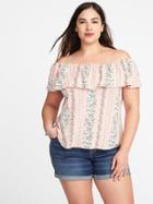 Old Navy Womens Relaxed Plus-size Off-the-shoulder Top Peach Floral Size 3x
