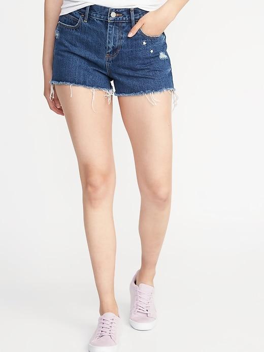 Old Navy Womens Embroidered Denim Cutoffs For Women (2 1/2) Medium Wash Size 10