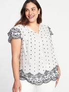 Old Navy Womens Plus-size Linen-blend Cutwork Swing Top Cream Size 3x
