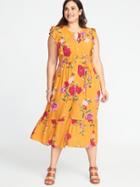 Old Navy Womens Ruffle-trim Plus-size Tie-belt Shirt Dress Yellow Floral Size 1x