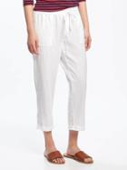 Old Navy Mid Rise Linen Blend Cropped Pants For Women - Bright White