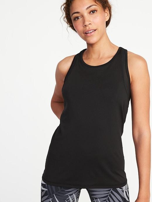 Old Navy Womens High-neck Mesh-trim Racerback Performance Tank For Women Black Size M