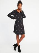 Old Navy Womens Smocked-yoke V-neck Shift Dress For Women Black Geo Size S