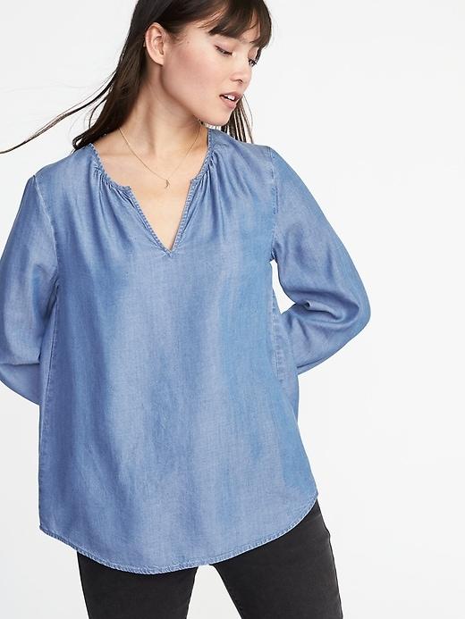 Old Navy Womens Relaxed Tencel Top For Women Indigo Blast Size M