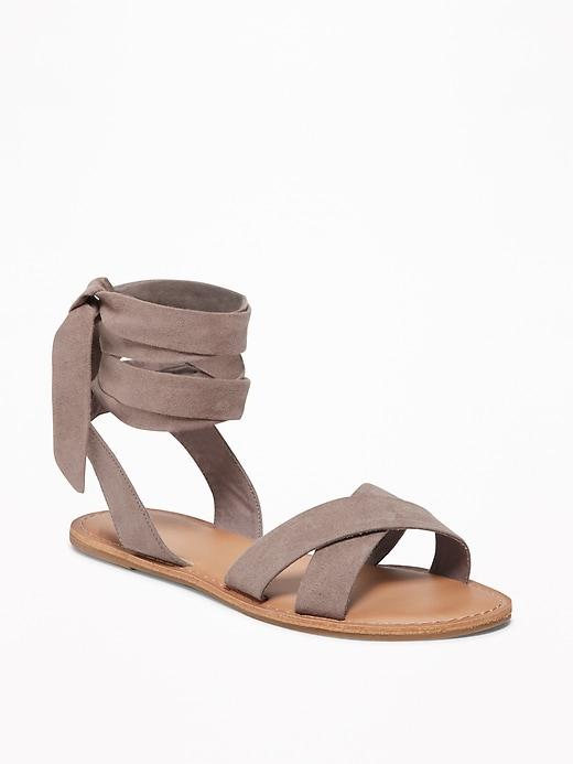Old Navy Womens Sueded Ankle-tie Sandals For Women Taupe Size 7