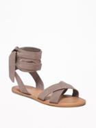 Old Navy Womens Sueded Ankle-tie Sandals For Women Taupe Size 7
