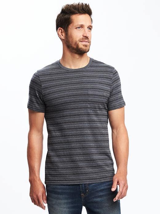 Old Navy Textured Stripe Pocket Tee For Men - Heather Gray