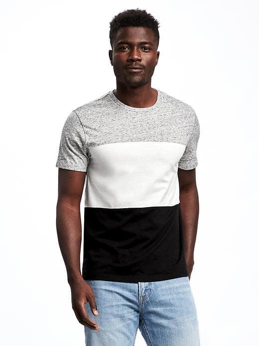 Old Navy Color Blocked Crew Neck Tee For Men - Heather Gray