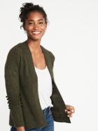 Cozy Open-front Pointelle Sweater For Women