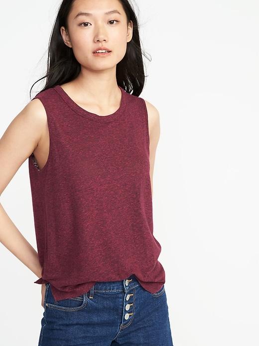 Old Navy Womens Relaxed High-neck Linen-blend Tank For Women Wine Purple Size Xs