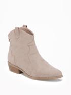 Old Navy Sueded Western Ankle Boots For Women - New Taupe
