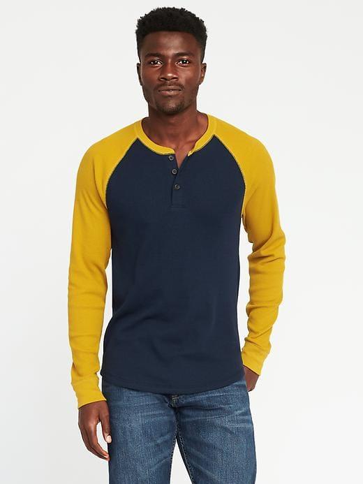 Old Navy Soft Washed Built In Flex Thermal Henley For Men - Lost At Sea Navy
