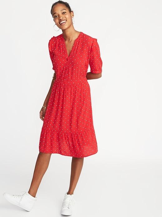 Old Navy Womens Waist-defined Shirt Dress For Women Red Dot Size S