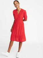 Old Navy Womens Waist-defined Shirt Dress For Women Red Dot Size S