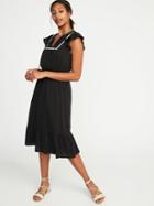 Old Navy Womens Embroidered Waist-defined Dress For Women Black Size L