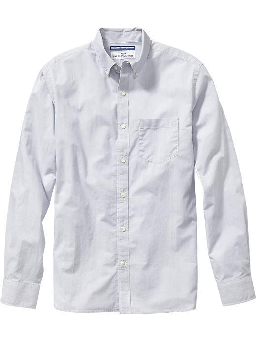 Old Navy Mens Classic Regular Fit Shirts - Blue Stripe