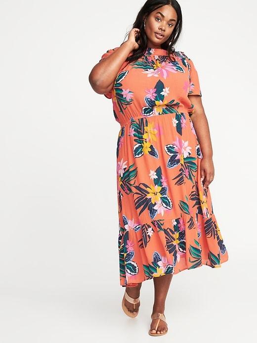 Old Navy Womens Waist-defined Plus-size Midi Dress Red Floral Size 1x