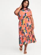 Old Navy Womens Waist-defined Plus-size Midi Dress Red Floral Size 1x