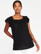 Old Navy Crochet Trim Linen Blend Swing Top For Women - Black