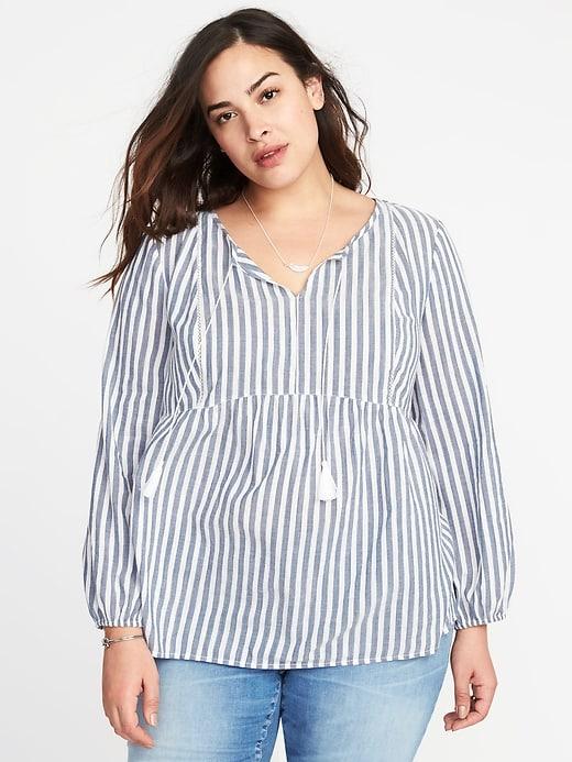Old Navy Womens Plus-size Striped Boho Tassel-tie Top Blue Stripe Size 1x