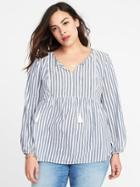 Old Navy Womens Plus-size Striped Boho Tassel-tie Top Blue Stripe Size 1x