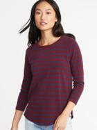 Old Navy Womens Cozy Rib-knit Raglan-sleeve Tee For Women Burgundy Stripe Size Xxl