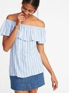 Old Navy Womens Ruffled Off-the-shoulder Swing Top For Women Blue Stripe Size L