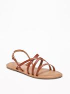 Old Navy Womens Strappy Faux-leather Sandals For Women Cognac Brown Size 10