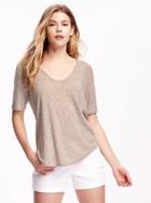 Old Navy Relaxed Hi Lo Linen Blend Tee For Women - Line In The Sand