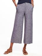 Old Navy High Rise Linen Blend Wide Leg Crops For Women - Medium Indigo